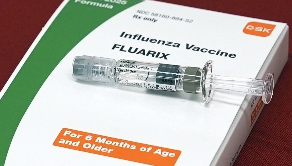 A flu vaccine is displayed at a pharmacy in New York, on Sept. 24, 2024. (AP)
