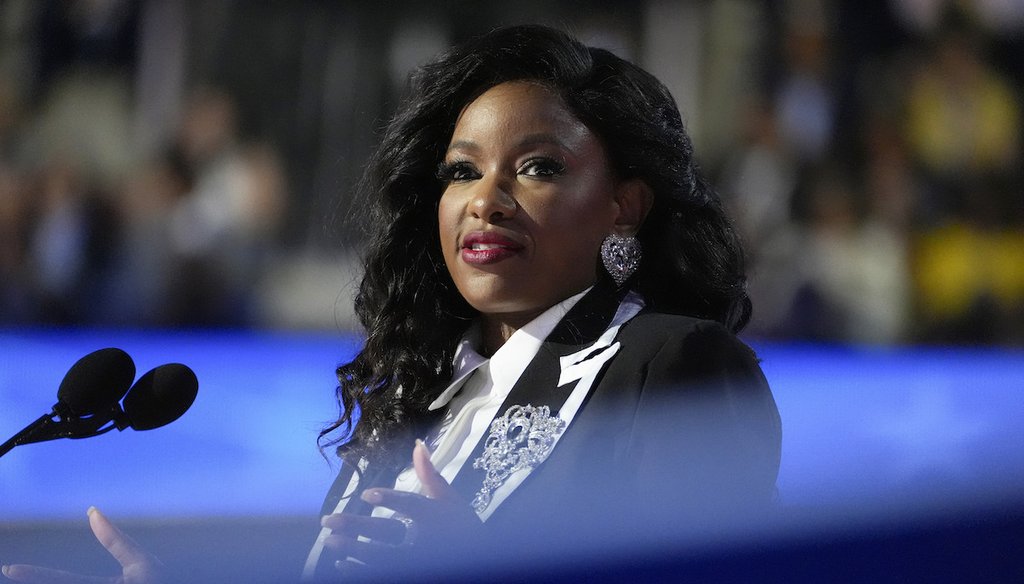 Rep. Jasmine Crockett, D-Texas, speaks at the Democratic National Convention Aug. 19, 2024, in Chicago. (AP)