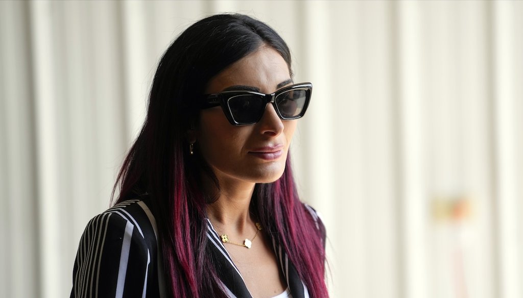 Laura Loomer watches as Republican presidential nominee former President Donald Trump visits the Shanksville Volunteer Fire Company in Shanksville, Pa., Sept. 11, 2024. (AP)