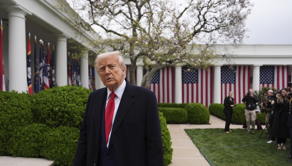 President Donald Trump departs after signing an executive order announcing new tariffs at the White House on April 2, 2025. (AP)