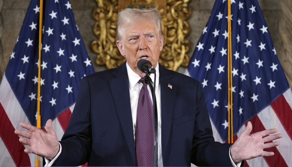 President-elect Donald Trump speaks during a news conference at Mar-a-Lago in Palm Beach, Fla., on Jan. 7, 2025. (AP)