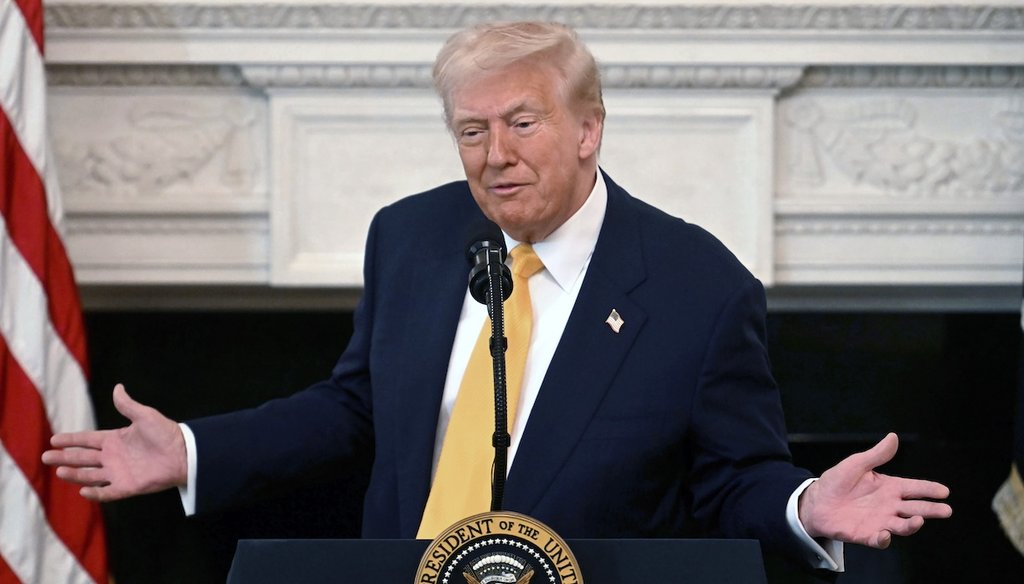 President Donald Trump speaks at the Governors Working Session in the State Dining Room of the White House in Washington, Feb. 21, 2025. (AP)