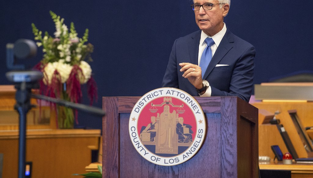 In this Dec. 7, 2020, file photo provided by the County of Los Angeles, George Gascón speaks after he was sworn in as Los Angeles district attorney in Los Angeles. (AP)
